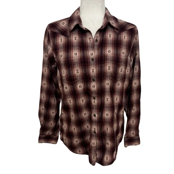 Ariat REAL Western Billie Jean Shirt Plaid Snap Button Cotton Boho Rodeo Small - Image 2
