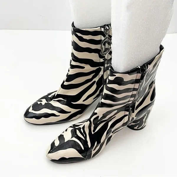ASOS Designs Faux Leather Zebra Print Side Zip Chunky Heel Chelsea Boots Size 6 - Image 9