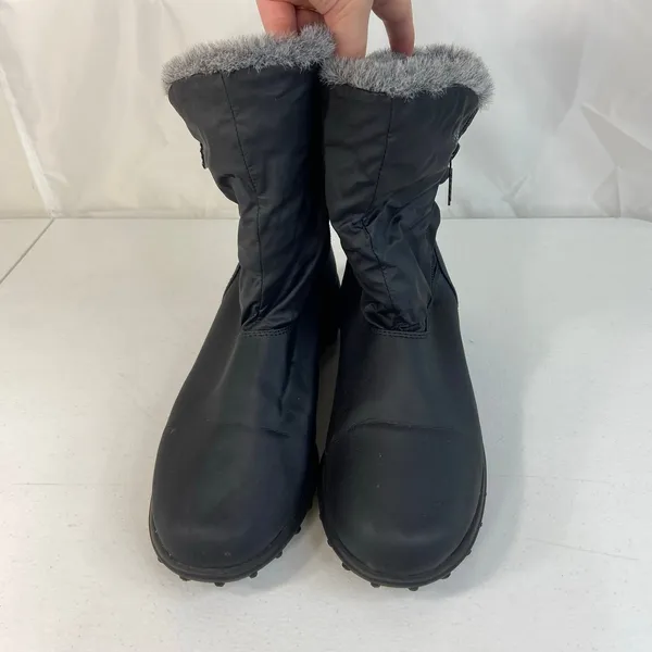 Totes‎ women's Rikki waterproof black faux fur lined zip snow winter boots shoes - Image 3