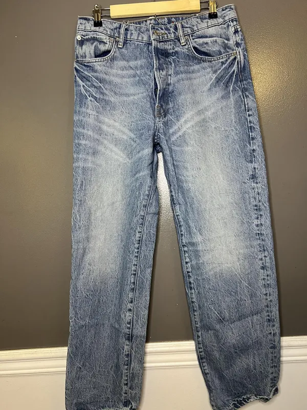 Zara Jeans Womens 6 Blue Acid Wash High Rise Relaxed Straight Button Fly Denim - Image 2