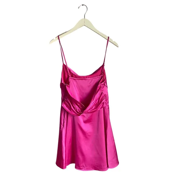 FashionNova Hot Pink Cowl Neck Mini Dress sz Large NWT Barbie Perfect Life Satin - Image 5
