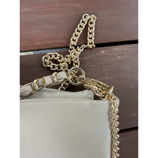 Beige Crossbody Shoulder Bag Gold Chain Strap Flap Clasp Faux Leather - Image 8