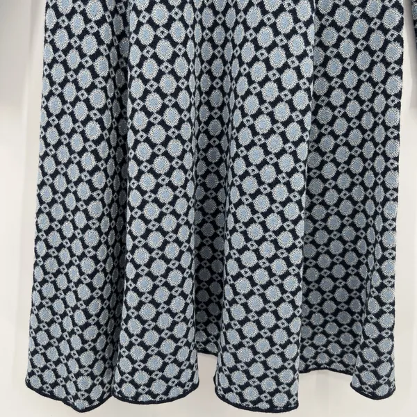 Boden‎ Size 4R Glamorous Metallic Knit Dress Blue Geometric Print Long Sleeves - Image 8