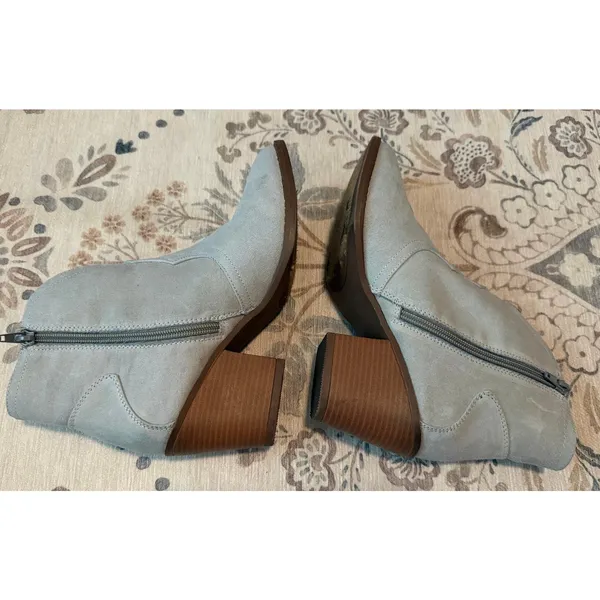 Sugar Torch Western Ankle Boots Light Blue Faux Suede Cowgirl Booties Size 6.5 M - Image 7