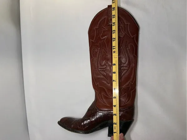 ⁠Dan Post Vintage Eel Skin Patchwork Western Boots Womens Size 5.5B Cognac - Image 13