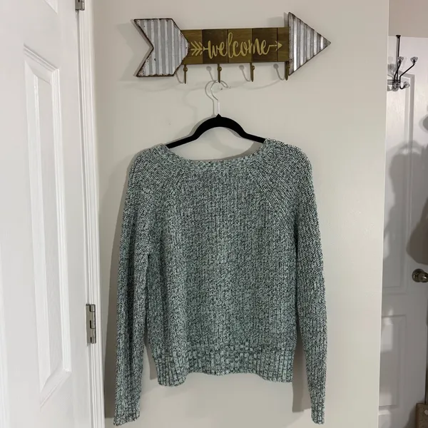 American Eagle Outfitters Textured Knit Sweater - Mint and Gray Size Large - Image 4