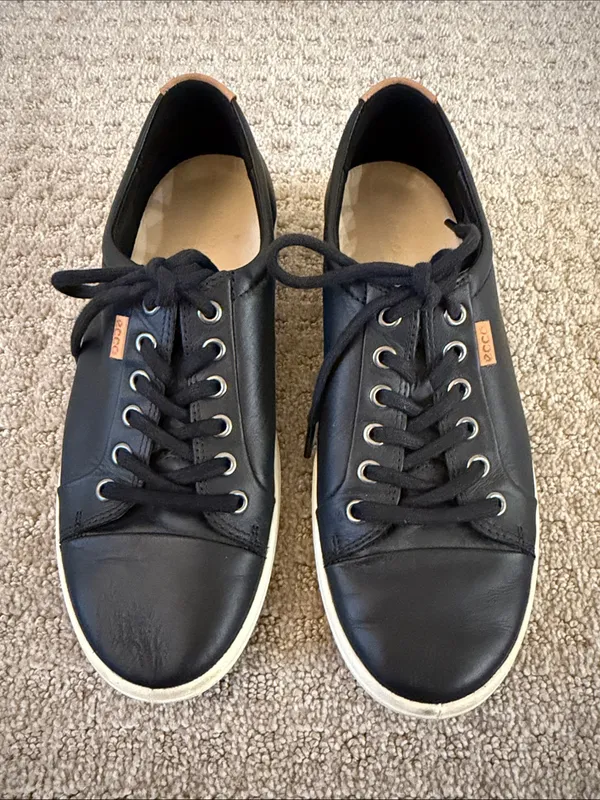 Ecco Black Leather Soft 7 Lace-Up Sneakers with White Sole - Euro 40 / US 9-9.5 - Image 2