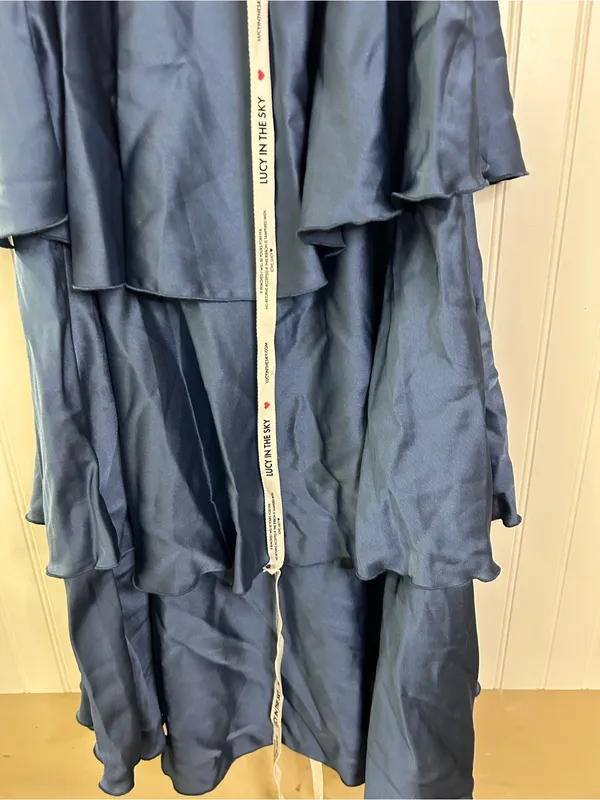 Lucy in the Sky Satin Ruffle Maxi Dress in Slate Blue Size Large - Image 10
