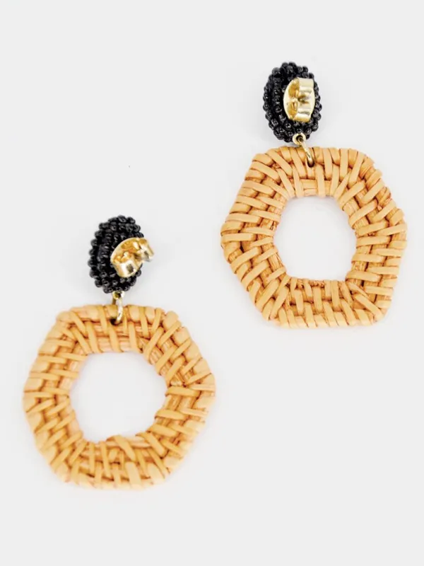 Anthropologie Jana Wicker Drop Earrings Orange Black Rattan - Image 4