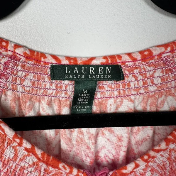 Lauren Ralph Lauren Medium Top Womens 100% Cotton Pink Orange Boho Short Sleeve‎ - Image 4