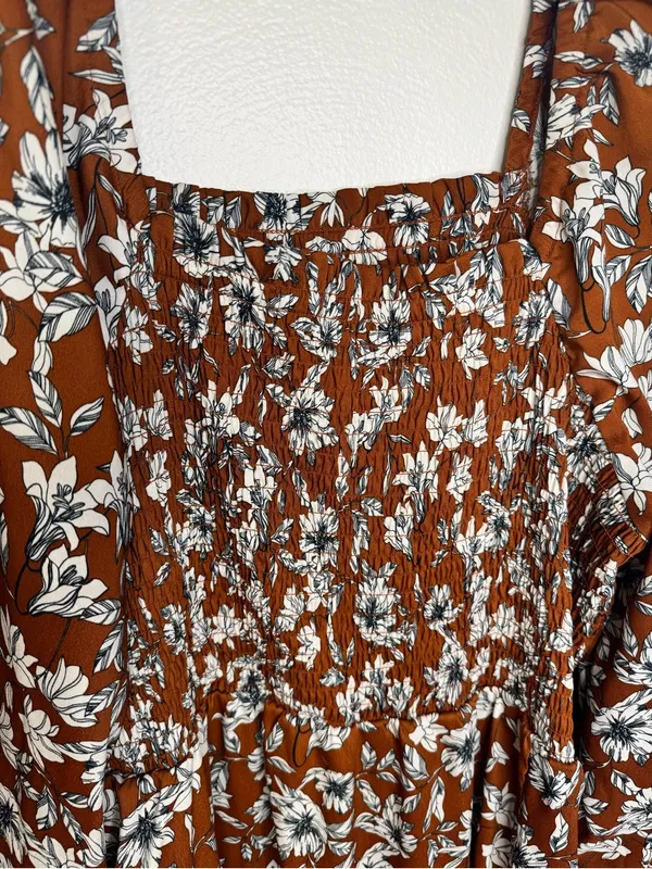 La Ligne X Target Women’s Brown Floral Smocked top Maxi Dress with Side Slit - Image 5