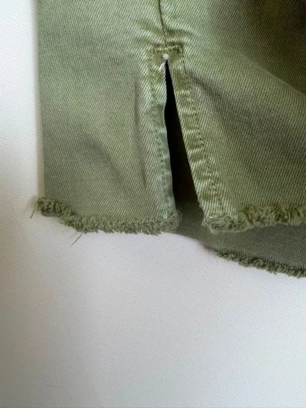 Mica Women’s Olive Cropped Raw Hem Denim Straight Leg Bottom Slit Pants Size 28 - Image 9
