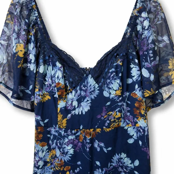NEW Lulus Valla Navy Blue Sweet Floral Flutter Sleeve A-Line Midi Dress XXL - Image 7