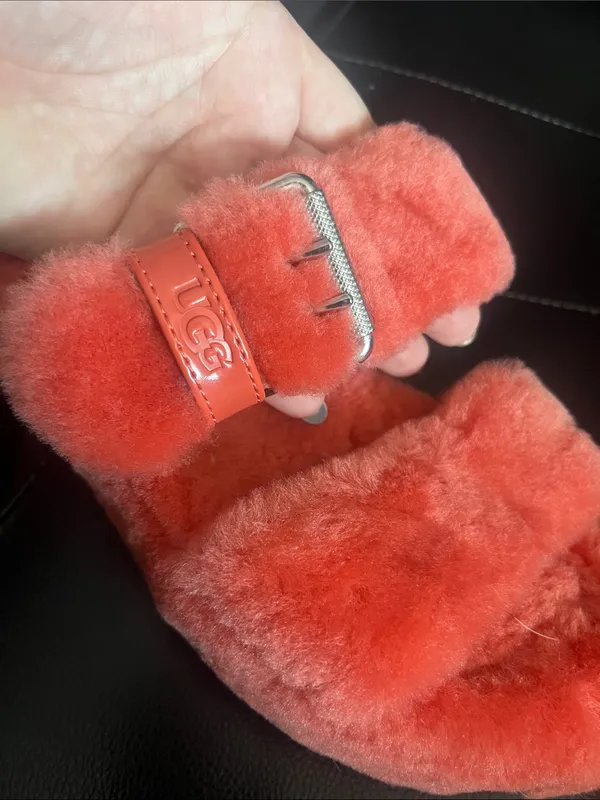 UGG Fuzz Yeah Coral/Orange Buckle Slippers - Image 3