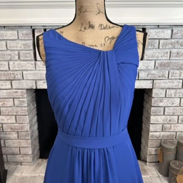 AZAZIE GRACE Royal Blue A-Line‎ Pleated Chiffon Dress Size 6 Bridesmaid Wedding - Image 3