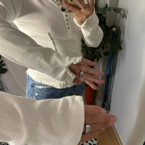Free People White Henley Rib Knit Long Sleeve Top Size XS - Image 3