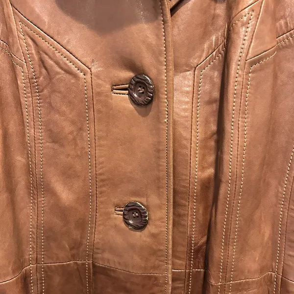 Vintage Skin Gear Brown Napa Leather Trench Coat Long Belted Button Front Medium - Image 2