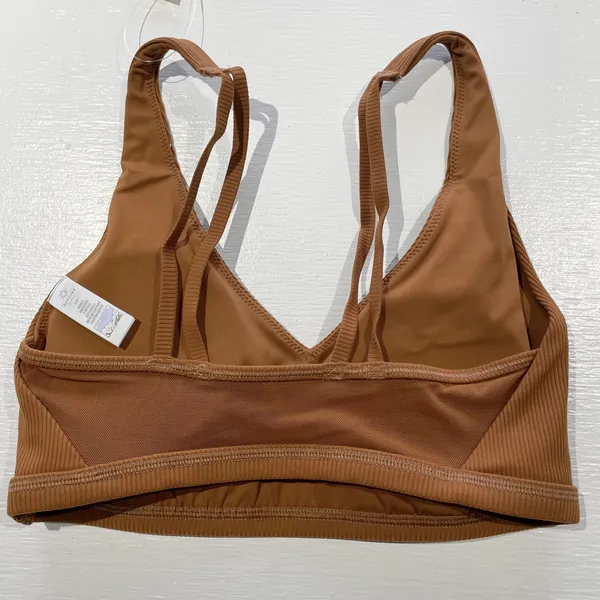 New Aerie Offline Ribbed Plunge Double Strap Mesh Back Sports Bra Brown Size Small - Image 9