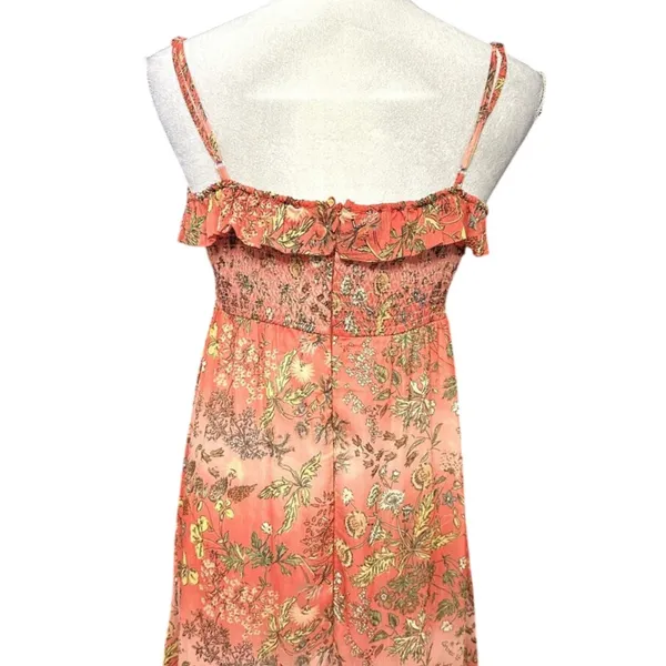 By TiMo Smocked Maxi Dress Floral Chiffon Ruffle Thin Straps Orange Medium NWOT - Image 7
