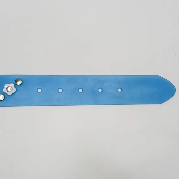 Vintage 90s Blue Floral PVC Plastic Belt - Image 7