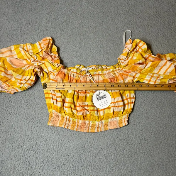 Petal & Pup Top Women 2 Yellow Orange Off‎ Shoulder Crop Pullover Ruffle Top NEW - Image 6