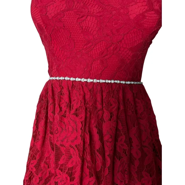 City Studio Ruby Red Lace Fit & Flare Dress Size 3 Rhinestone Waist NWT - Image 5