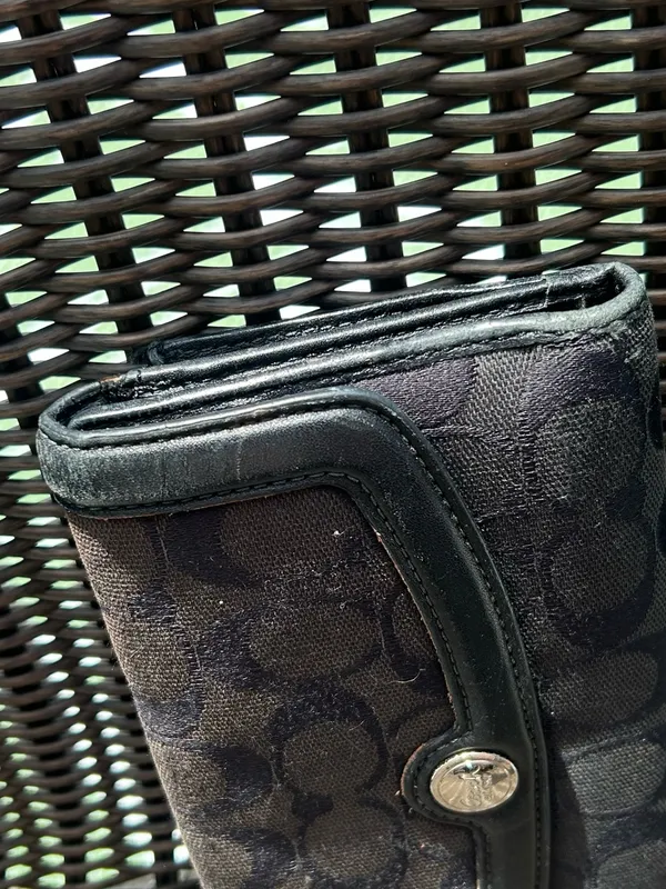 COACH Wallet Credit Cards ID Tri-Fold Canvas leather black signature C billfold - Image 2