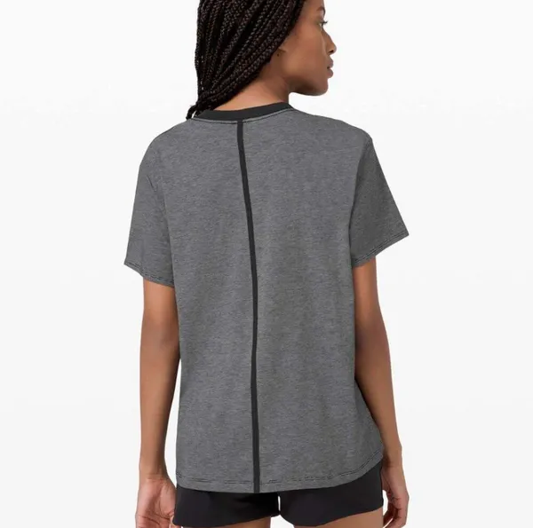 LULULEMON All Yours Boyfriend Tee Micro Stripe Black White Size 8 10 Cotton EUC - Image 2