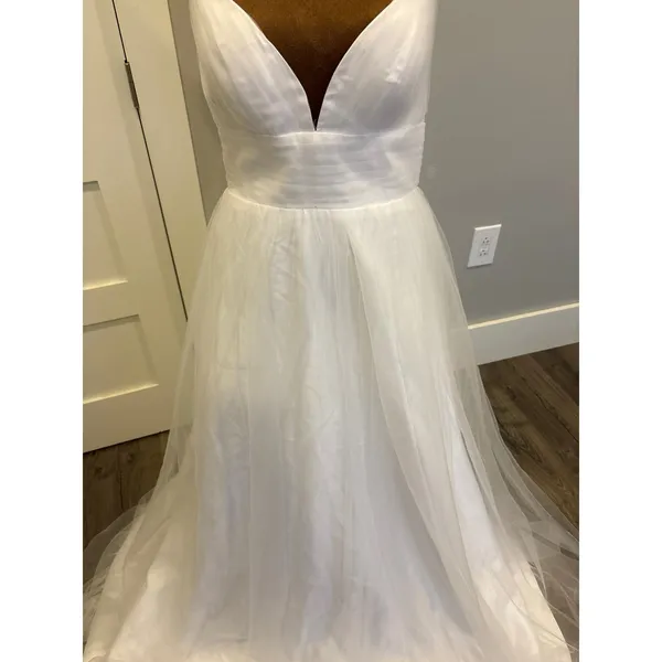 White Satin with Tulle Lace Up Back Wedding Prom Dress Bridal Gown‎ - Image 2
