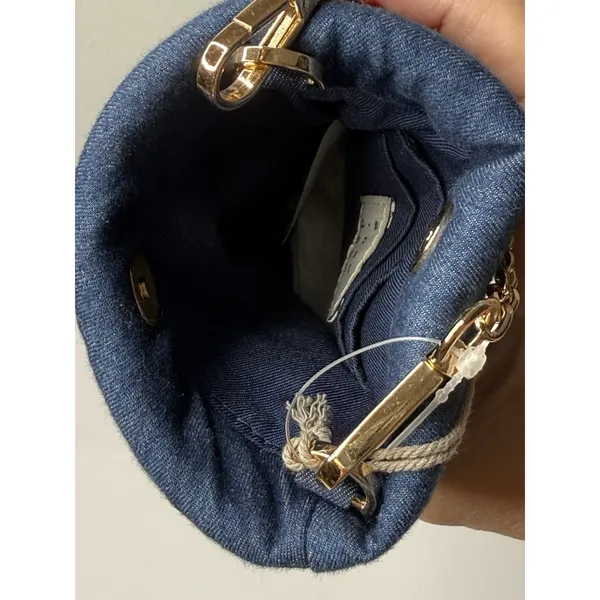 A New Day Cell Phone Purse Bag Denim Blue Gold Chain Crossbody Chic Festival New - Image 5