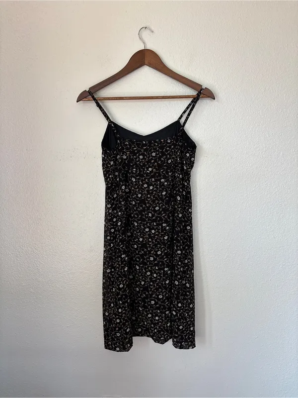 Express Vintage 90s Goth Black Floral Babydoll Slip Dress - Image 8