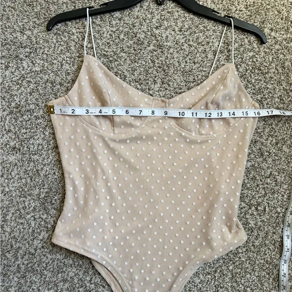 Cream White Polka Dot Spaghetti Strap Bodysuit Bridal Neutral Party Large - Image 4