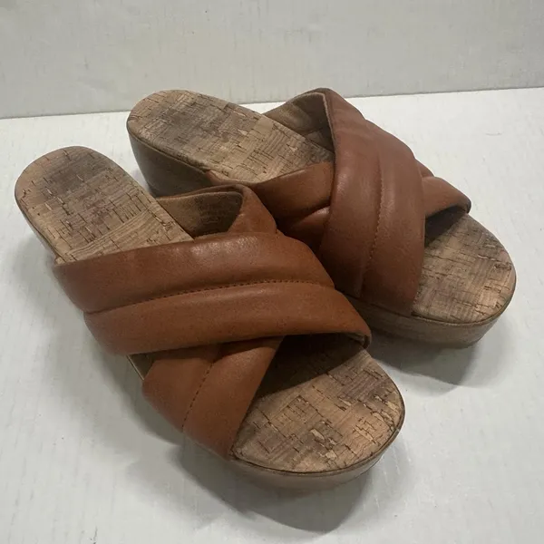 Korks Faithe Platform‎ Wedge Shoes Womens Size 8 Brown Leather Slide Sandals - Image 2