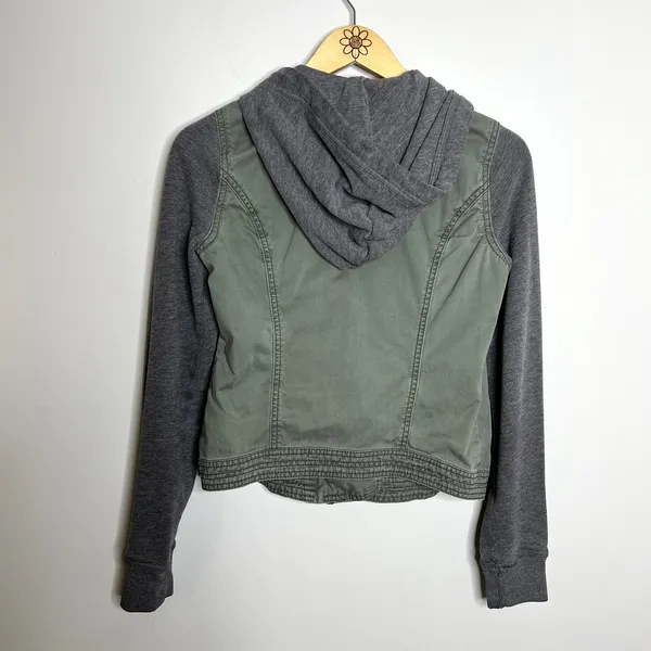 Hollister Green Jean Hooded Utility Biker Jacket - Image 5