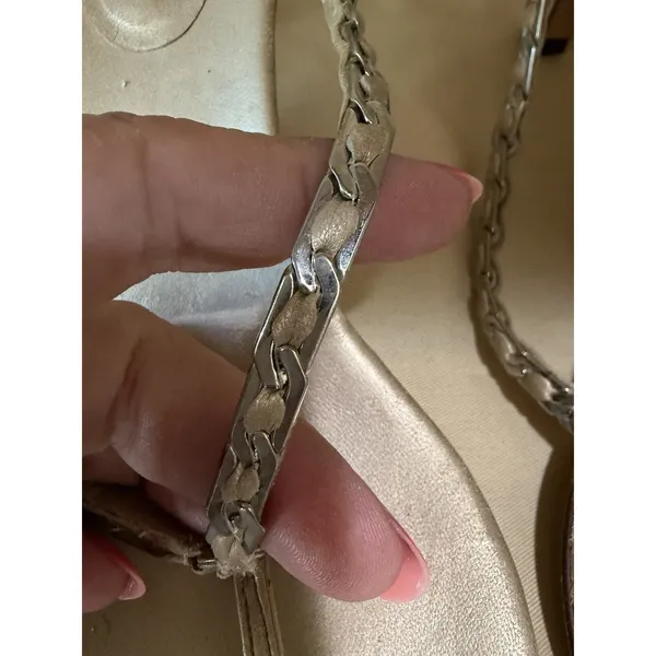 St. John Signature Chain-Embellished Kitten Heel Thong Sandals Gold Size 9 - Image 6