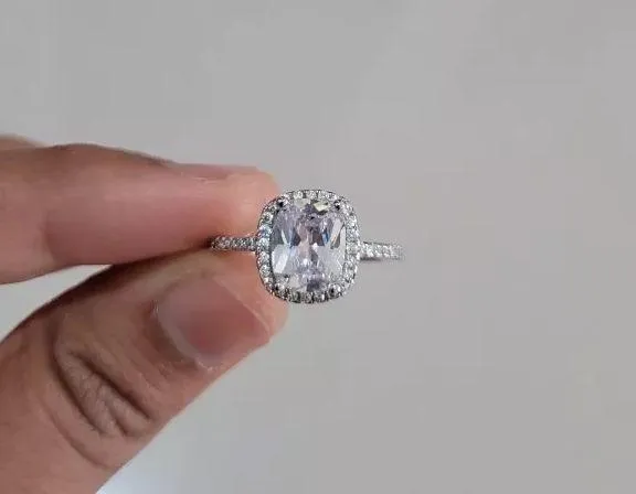 Cushion 3Ct Diamond square 925 logo silver ring engagement bridal 4 5 6 7 8 9 10 - Image 4