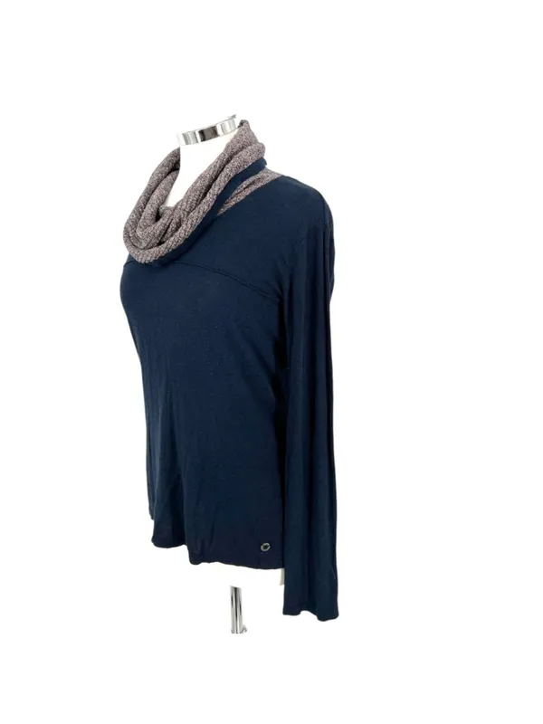 Skunkfunk Navy Long-Sleeve Knit Top With Textured Cowl Neck Size 4 - Image 5