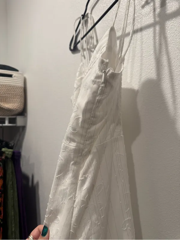 Lulus Loveliest Looks White Floral Jacquard Midi Dress L NWOT - Image 7