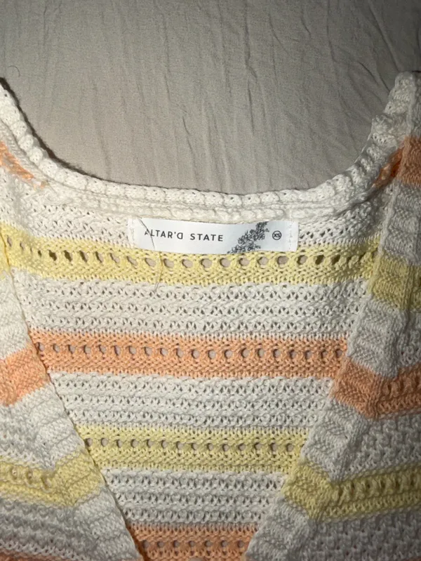 Altar'd State Cream Knit Tank with Yellow & Orange Stripes - Image 2