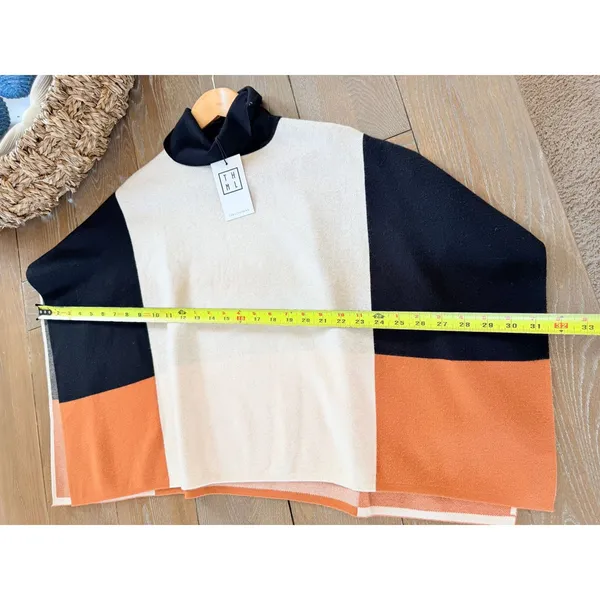 NWT THML Colorblock‎ Poncho Women Black Cream Rust XS - Image 6