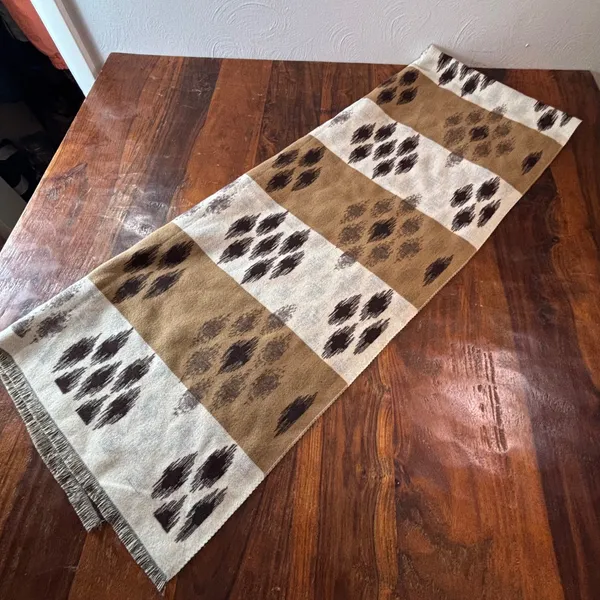 Ikat Diamond Reversible Oversized Wrap Scarf Brown Tan Fringed Shawl‎ 63x27 - Image 2