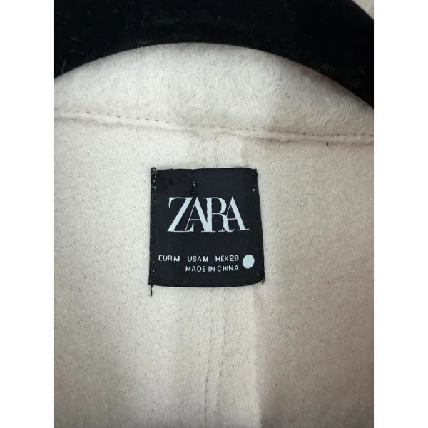 Zara Biker Jacket Women Medium White Boucle Asymmetric Zip Oversized Minimalist - Image 3