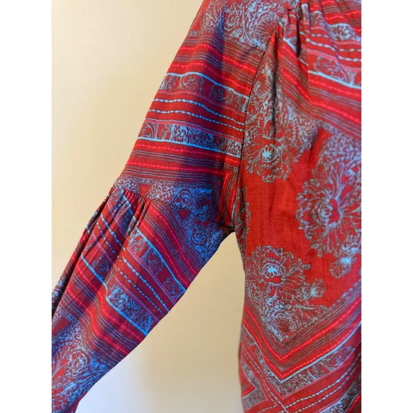 Free People‎ Red Blue walking on a dream Top xs boho whimsi fairy flowy Shirt - Image 3