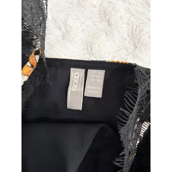 ASOS Black Gold Baroque Lace Trim Sleeveless Going Out Glam Crop Top 4 - Image 3