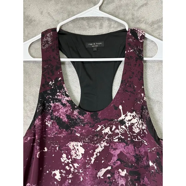 Rag & Bone Silk Racerback Tank Top Women’s Small Purple Abstract Print Y2K Indie - Image 2