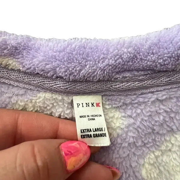 Victoria's Secret Pink Women's XL Lavender‎ Cloud Print V-Neck Fleece Pajama Set - Image 4