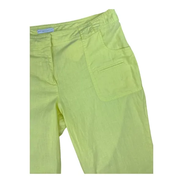 New York & Company Cropped Linen Cotton Pants Bright Yellow-Green Size 10 - Image 2