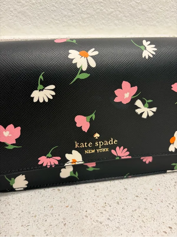 Kate Spade KF441 Madison Floral Waltz Flap Convertible Crossbody Black EUC - Image 2