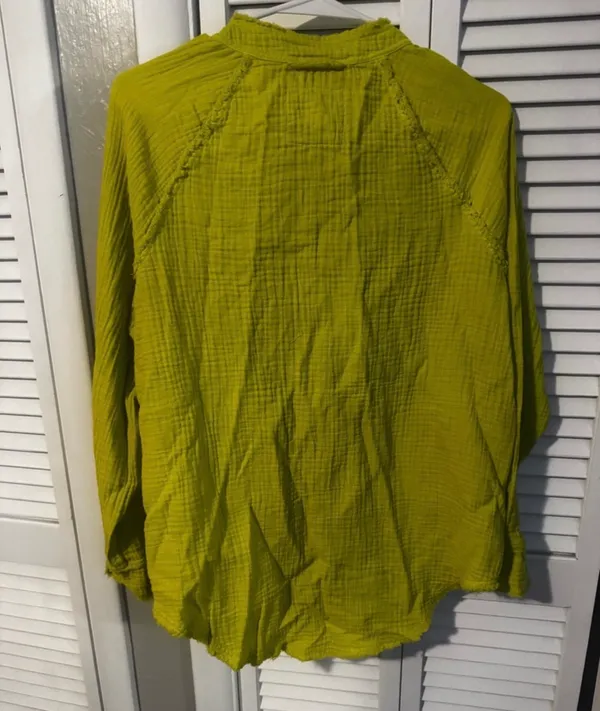 Aerie textured gauze button-down shirt features a relaxed oversized - Image 2