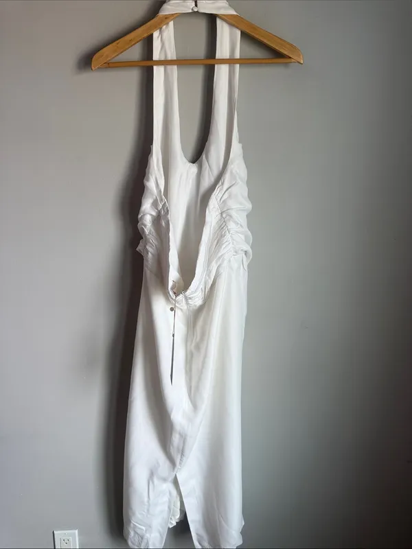 NEW Meshki Daniela Ruched Halter Midi Dress - White XXL - Image 3